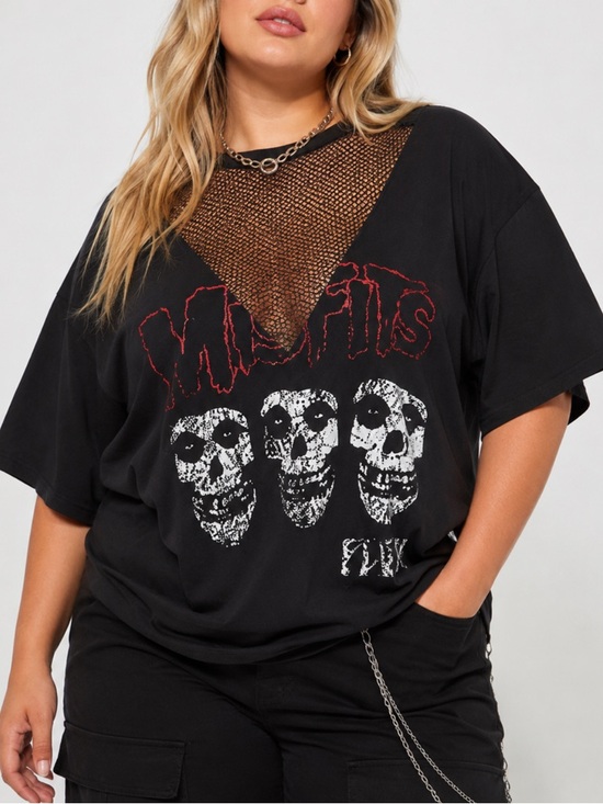 Fashion Nova Tops - FN Misfits Skulls Rhinestone Tee-1X